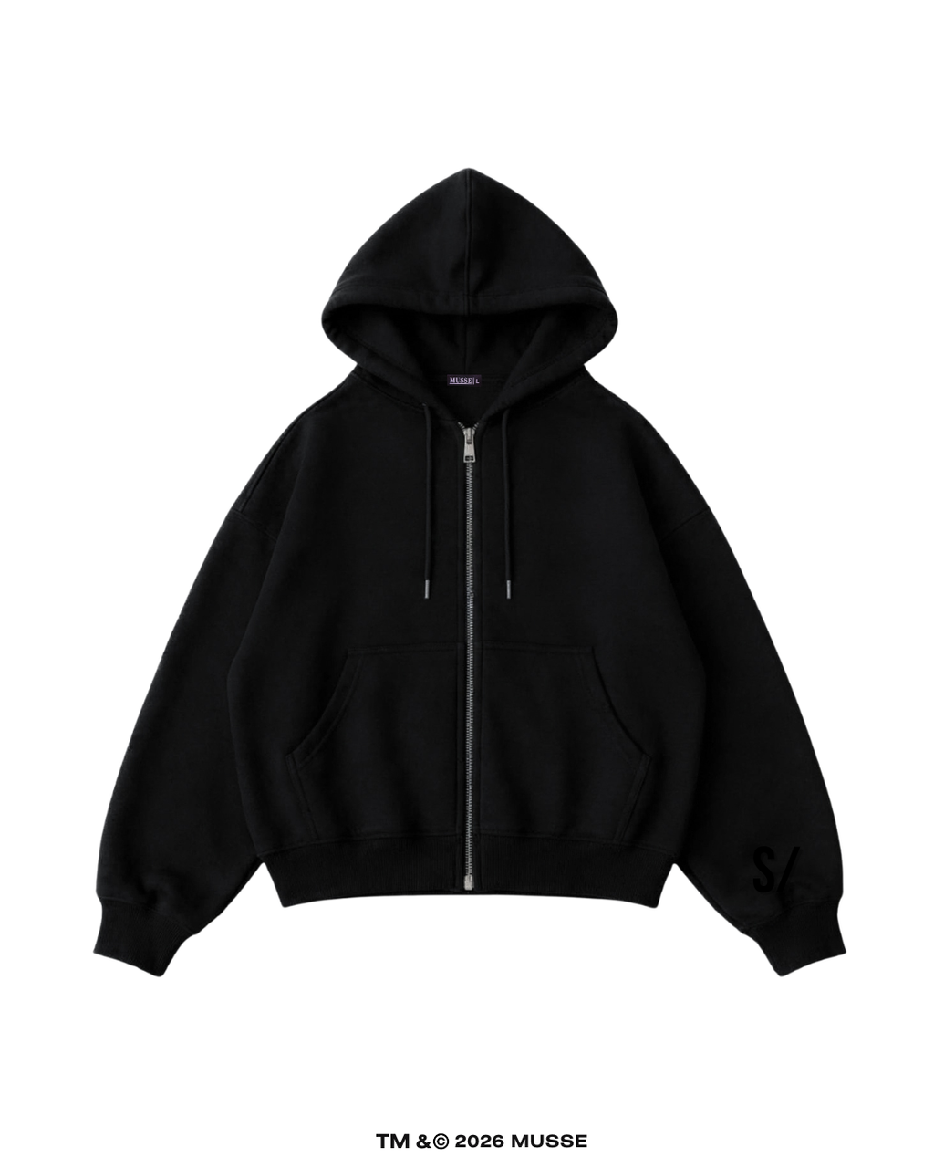 BLACK ZIP HOODIE — NEGRO